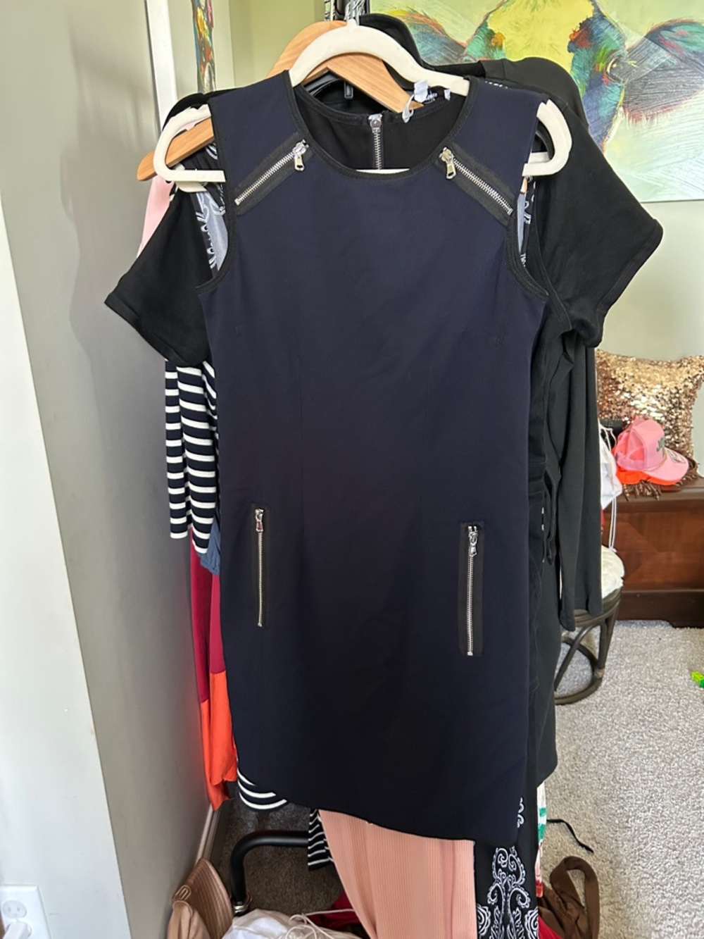 Kaufmanfranco KF Collective Navy Scuba Zip Detail Sheath Dress Size 10 - Picture 3 of 9